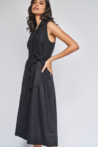 Black Solid Straight Dress, Black, image 2